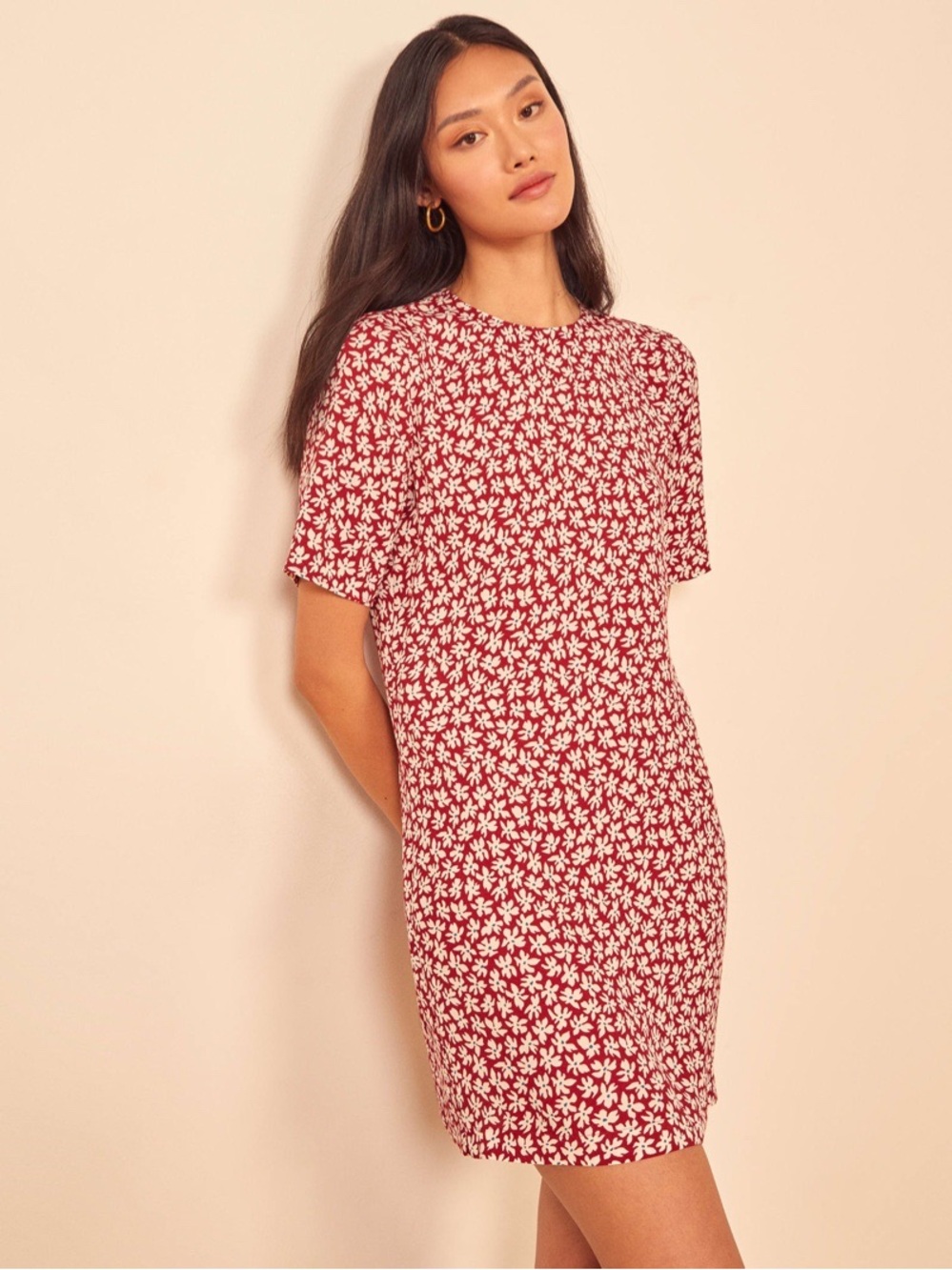 Reformation Red and White Floral Shift Dress